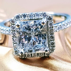 2.06 ct Halo diamond ring,14k engagement ring, Radiant diamond ring, Real diamond ring/gift for her, wedding ring, Statement Ring