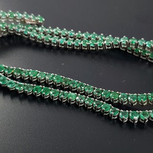 Round Emerald Tennis Necklace, 3-Prong set 14k Gold Tennis Necklace-Original Emerald Gemstones,may birthstone