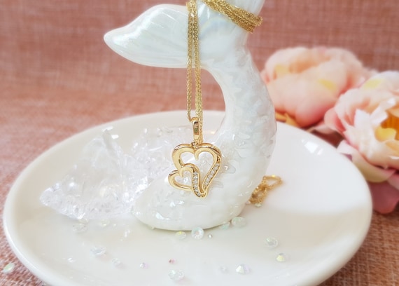 Diamond Pendant Necklace 14k Solid Gold heart Shape Gold Pendant