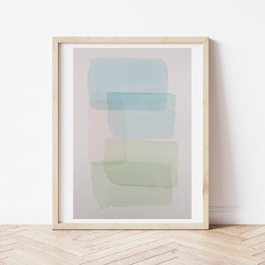 Sale~ watercolor abstract | Pastel colors |  abstract art | Blue Green Pink | 9x12 Painting | Mid Century| opaque | rectangles