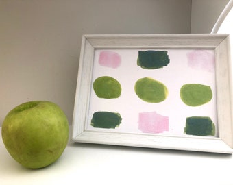 Abstract Watercolor Shapes Art Print: Green, Pink, Lime (5x7)
