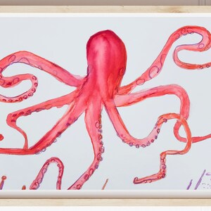 Red Octopus Watercolor | Fine Art Print | Giclee | Ocean Art Print | Sea Creature | Squid | Original Painting | Watercolor