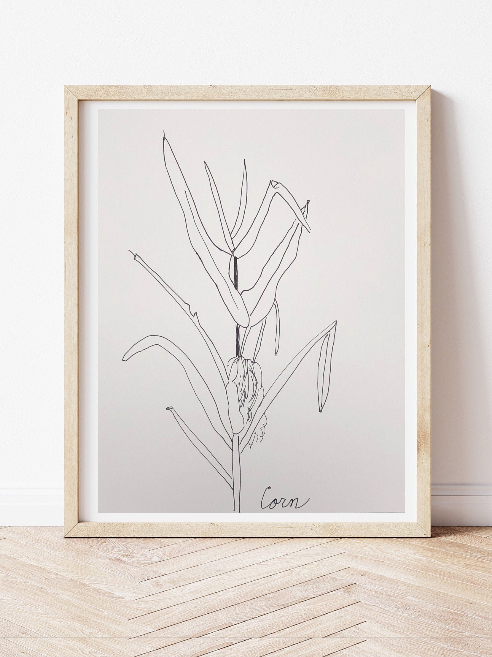 Corn Stalk Sketch Print: Black and White Botanical Art - Etsy