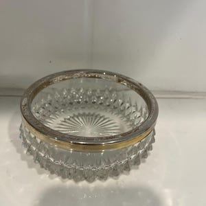 Vintage Diamond Point Glass Candy Dish | Indiana Glass Silver Rimmed Candy Dish | Antique glass candy bowl