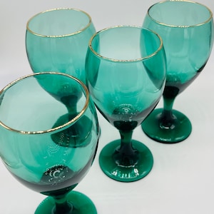 Libbey vintage wine goblet, green teardrop with gold rim