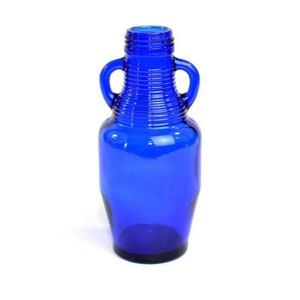 Cobalt Blue Glass Jug Bud Vase Dual Handle, 1990&#39;s Blue Luna Cafe Beverage Container Bottle Collectible Item, Boho Style Home Decor MCM