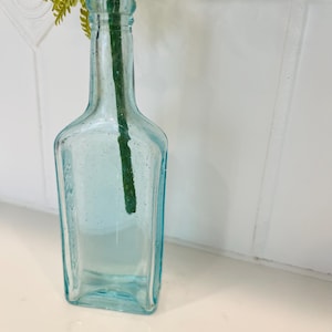 Vintage Castoria Blue Medicine Glass Bottle | 6 inch tall aqua-blue glass bottle antique CHAS H. FLETCHER’S Bottle