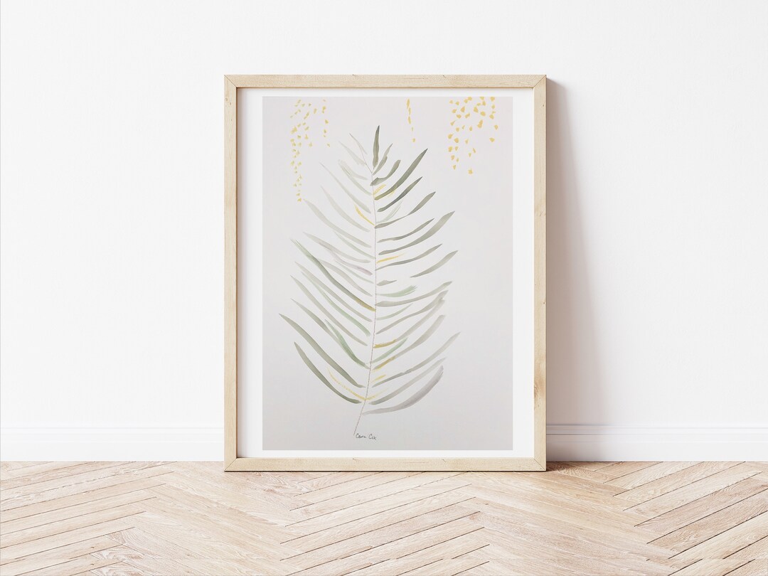 Minimalist Palm Leaf Watercolor Print: Pastel Green & Gray Wall Art - Etsy