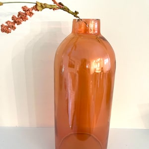 Vintage apothecary Vase | orange metallic jar | MCM mid century glass jug |Amber depression glass. Studio art glass Jug