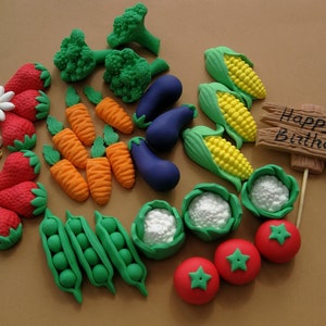 Handgemaakte fondant groenten, fruit / cake cupcake topper / eetbare suikerpasta fondant / gepersonaliseerd, handgemaakt, veganistisch