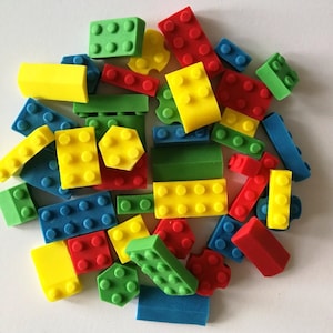 48 Fondant  Building Blocks, Bricks, Colourful Cake Topper, Game Party Cake Decorations