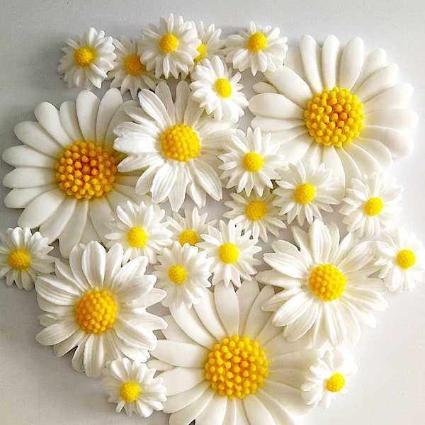 26 fleurs de marguerite comestibles, décorations de cupcakes pour gâteaux en sucre, décorations pour anniversaire ou mariage