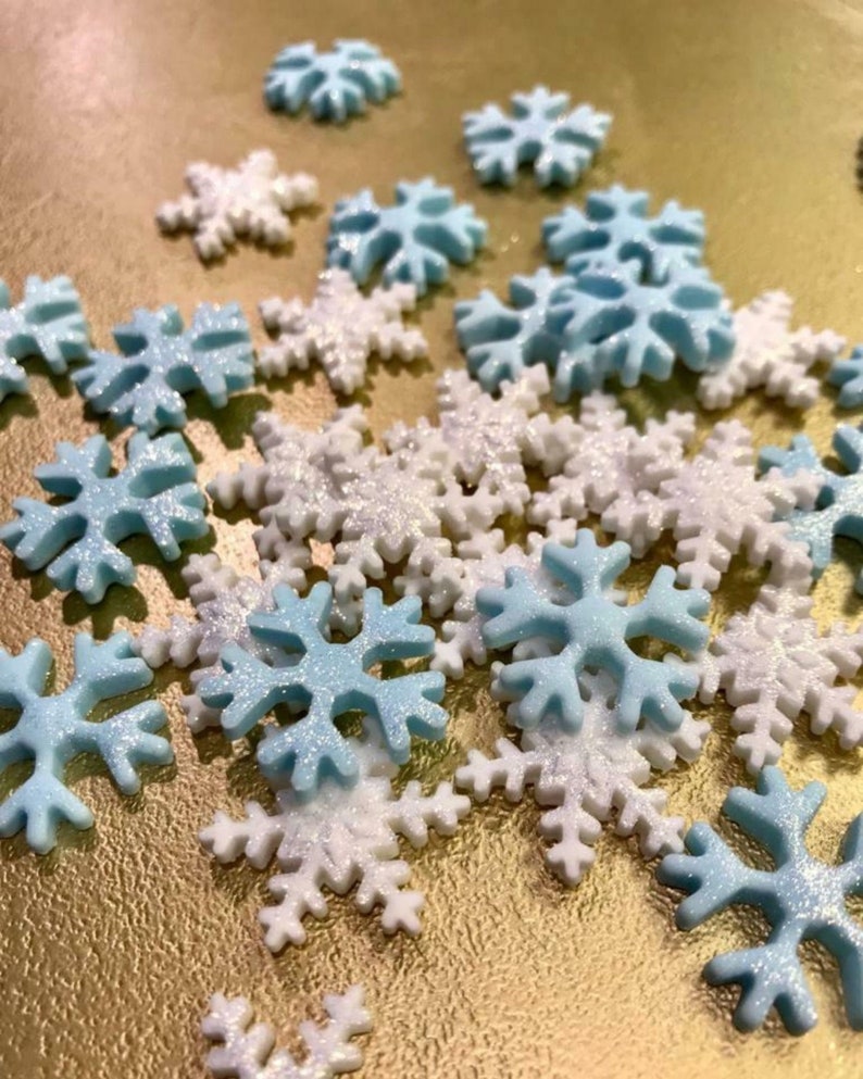 28-30 Edible Sugar Fondant Snowflakes Birthday Cake Cupcake Decorations Christmas Toppers Baby Shower Baking image 1