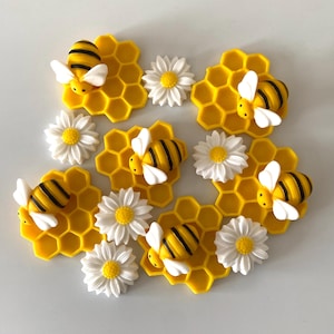 Fiori di margherite commestibili, api, favi, decorazioni per cupcake in zucchero, decorazioni per torte di compleanno o nuziali