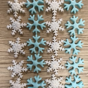 28-30 Edible Sugar Fondant Snowflakes Birthday Cake Cupcake Decorations Christmas Toppers Baby Shower Baking image 6