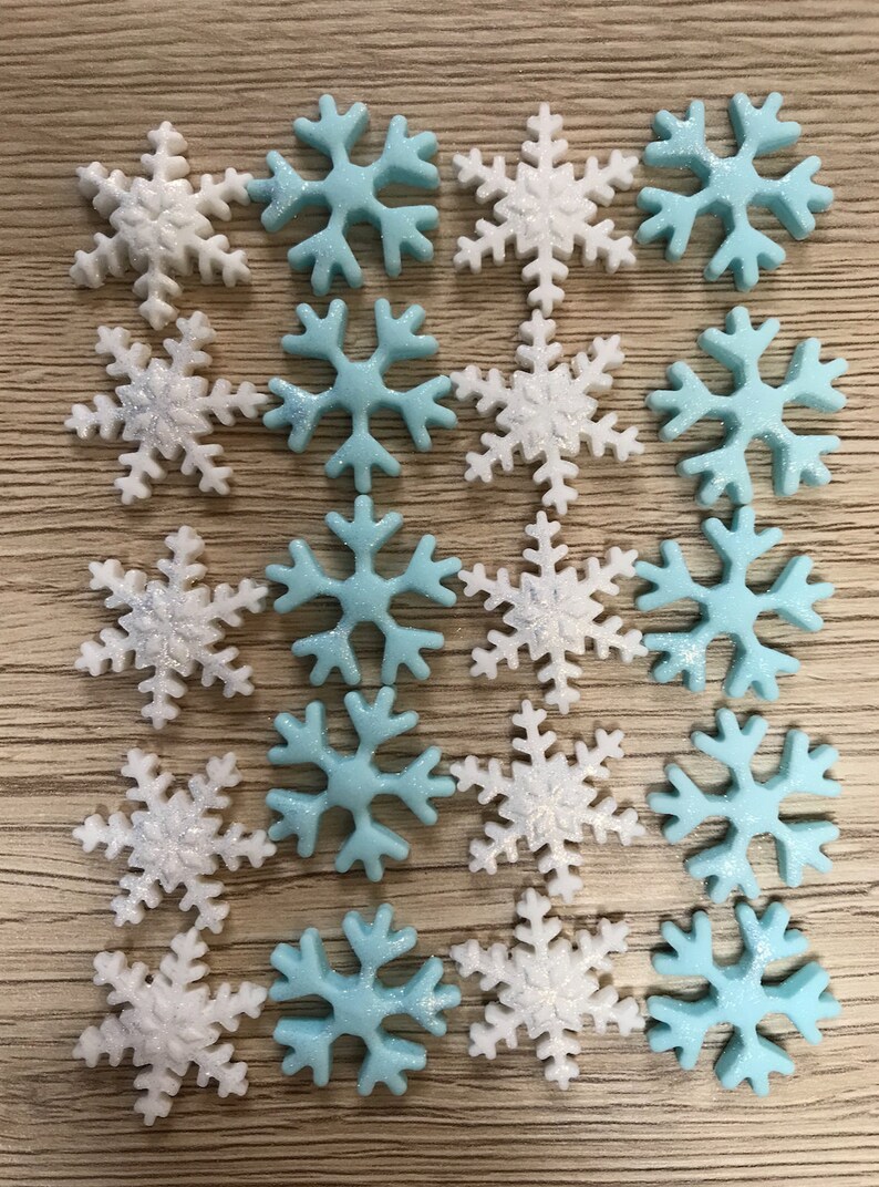 28-30 Edible Sugar Fondant Snowflakes Birthday Cake Cupcake Decorations Christmas Toppers Baby Shower Baking image 6