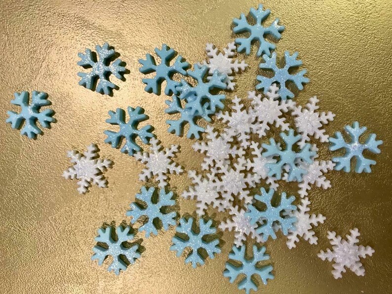 28-30 Edible Sugar Fondant Snowflakes Birthday Cake Cupcake Decorations Christmas Toppers Baby Shower Baking image 2