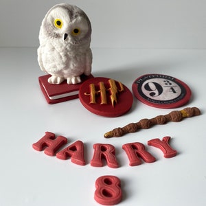 Handmade Edible Magical Wizard Theme Owl, Magic Book, Wand, Cake Decoration Fondant Personalised Sugar Paste, All Edible