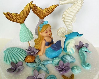 Edible Mermaid Tails Sea shells, Plumeria Flowers, Cake Topper Birthday