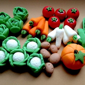 28-30 Handmade  Vegetables / Cake Cupcake Topper / Edible Sugar Paste Fondant / Personalised, Handmade, Vegan