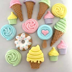 Fondant comestible, piruletas, helados, donas, dulces, paletas de azúcar, decoraciones para pasteles y cupcakes, adornos para fiestas de cumpleaños
