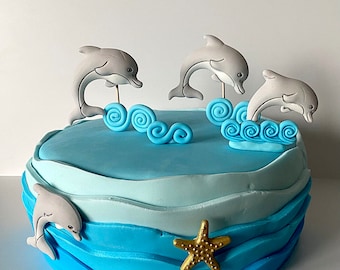Pâte à sucre fondante, dauphin, coquillages, coraux, décoration de cupcake pour gâteau de plage et de mer, décoration