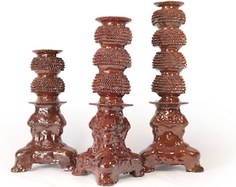 3er-Set glasierte Tonkerzenständer - 48 cm (19 Zoll) - Mexikanische Kunst