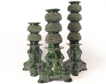 3er-Set glasierte Tonkerzenständer - Grün - 48 cm (19 Zoll) - Mexikanische Kunst