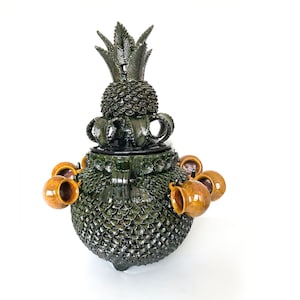 Michoacan-style clay punch bowl - Vase - Coffee - 80 cm - 32 in.