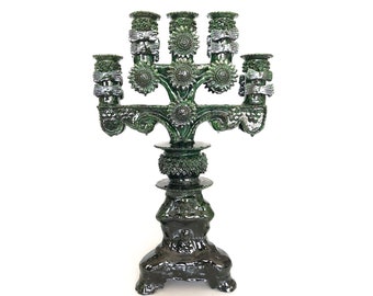 Kerzenständer aus glasiertem Ton – 5 Kerzen – Grünes Modell – Tangancicuaro – 50 cm. 20 Zoll