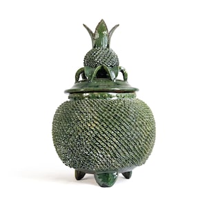 Glazed Clay Vase - Green with Spikes - 48 cm. 18.8 in. - Handmade Mexican Folk Art
