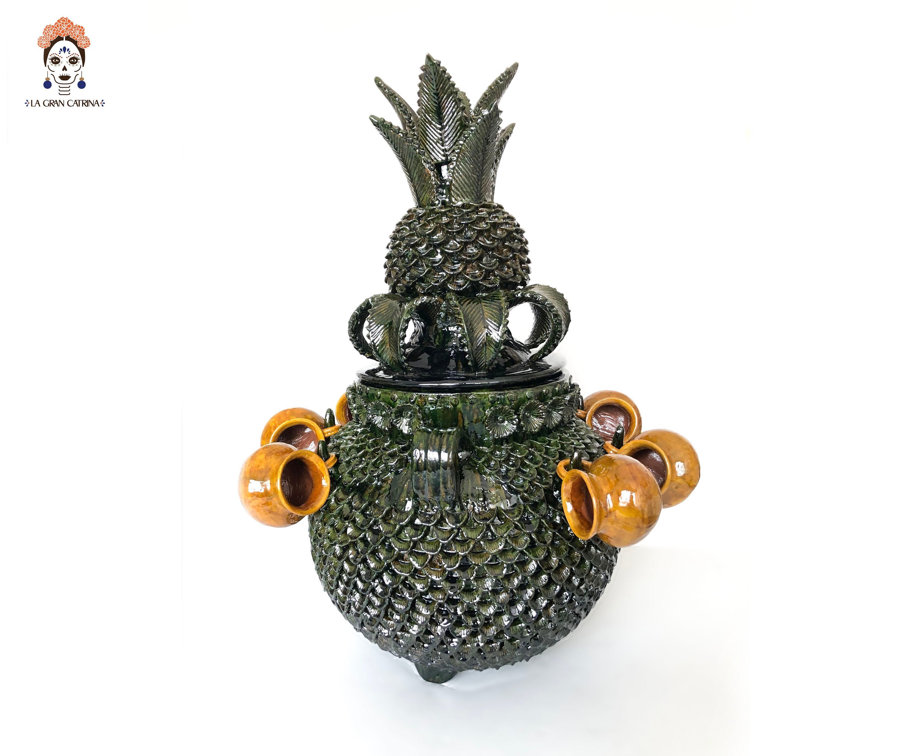 Pineapple Michoacan clay punch bowl - Vase - Brown - 80 cm. - 32 in.