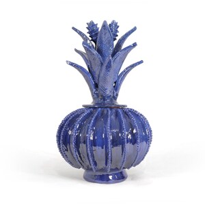 Glazed clay pineapple - Blue biznaga - 32 cm. 13 in. - Mexican craft