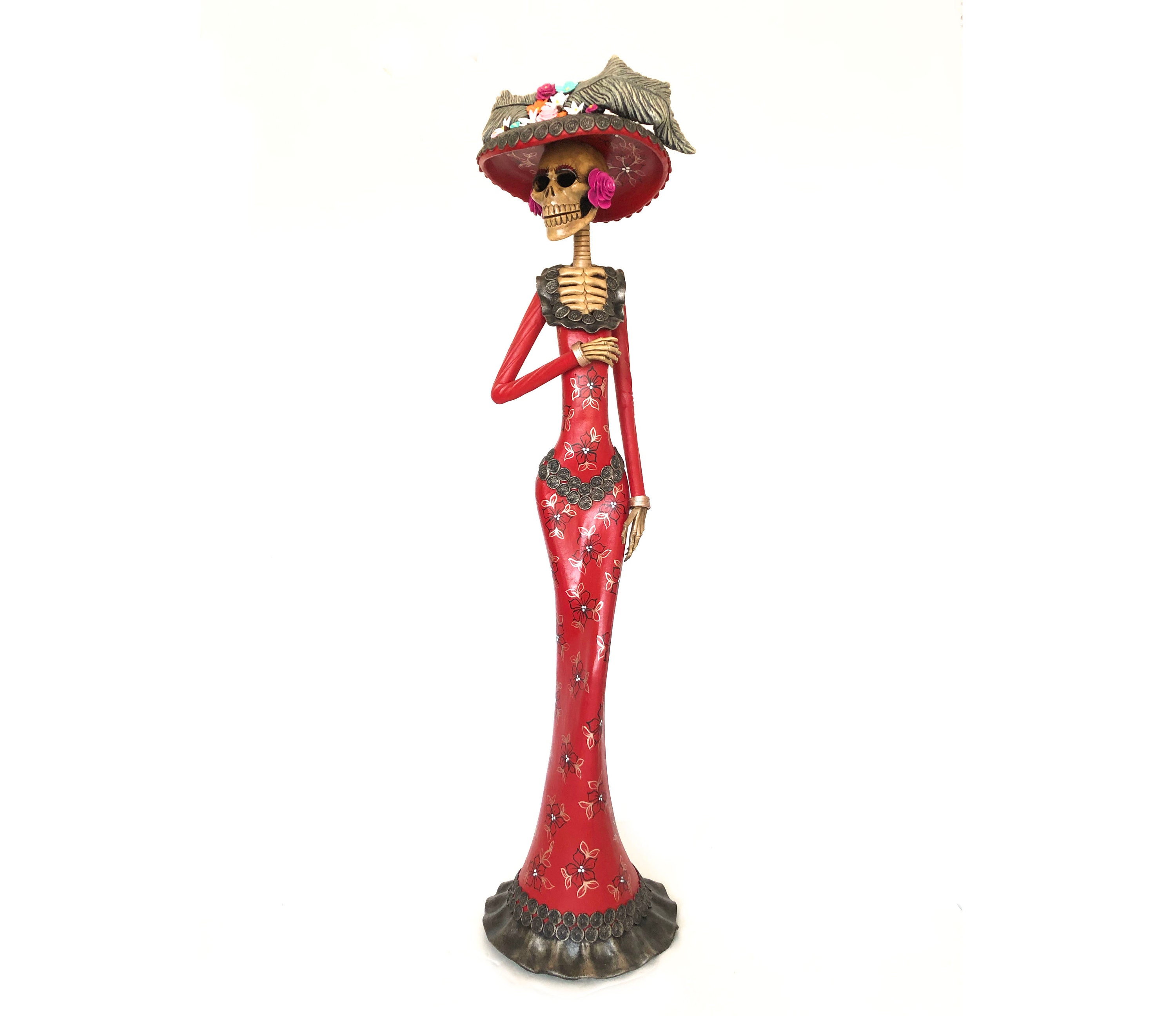Frida's La Catrina in a red dress - 100 cm. 40 in. - Mexican art