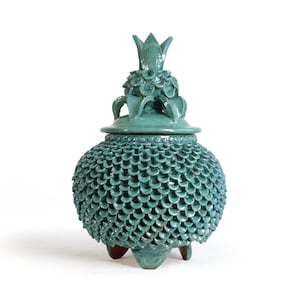 Glazed Clay Vase - Turquoise with Petals - 40 cm. 16 in. - - Handmade Mexican Folk Art