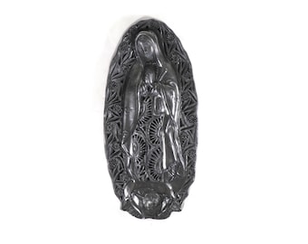 Virgin of Guadalupe in Black Clay 32 cm. 12.6 in. - Mexican Art