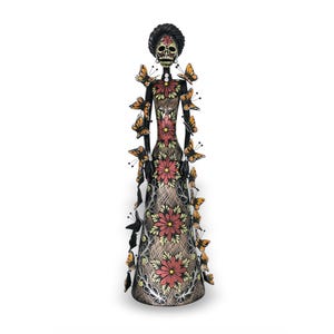 Catrina with butterflies - Ruby and gold - 50 cm. 20 in. - Clay art - Day of the Dead