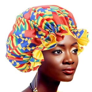 Bonnet de cheveux à imprimé africain | Ankara Print Double Layer Capot | Ankara Print Casquette de sommeil réversible | Accessoires de cheveux pour femmes