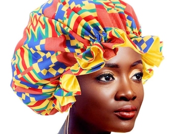 African Print Big Hair Bonnet / Ankara Print Double Layered Bonnet / Ankara Print Reversible Sleep Cap / Accesorios para el cabello para mujeres