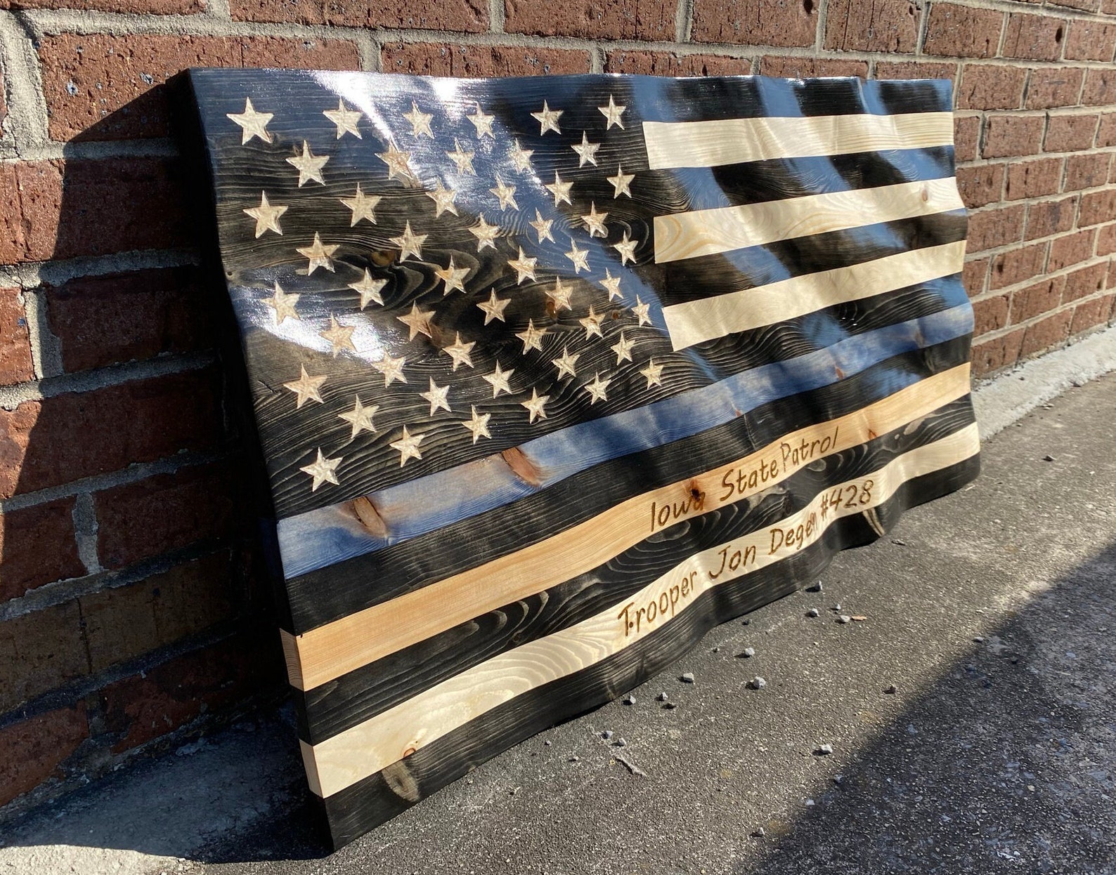 Waving Wooden Police Flag/ Waving Wooden Thin Blue Line Flag/ Etsy