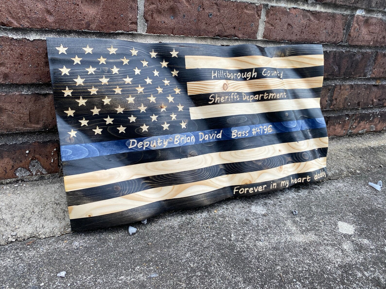 Waving Wooden Police Flag/ Waving Wooden Thin Blue Line Flag/ Etsy