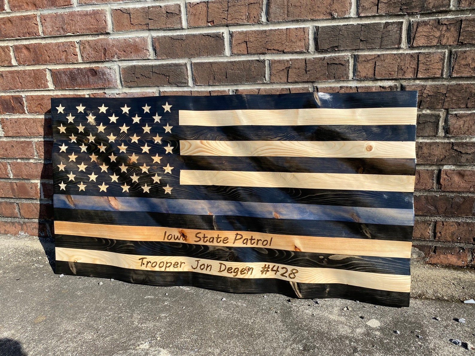Waving Wooden Police Flag/ Waving Wooden Thin Blue Line Flag/ Etsy