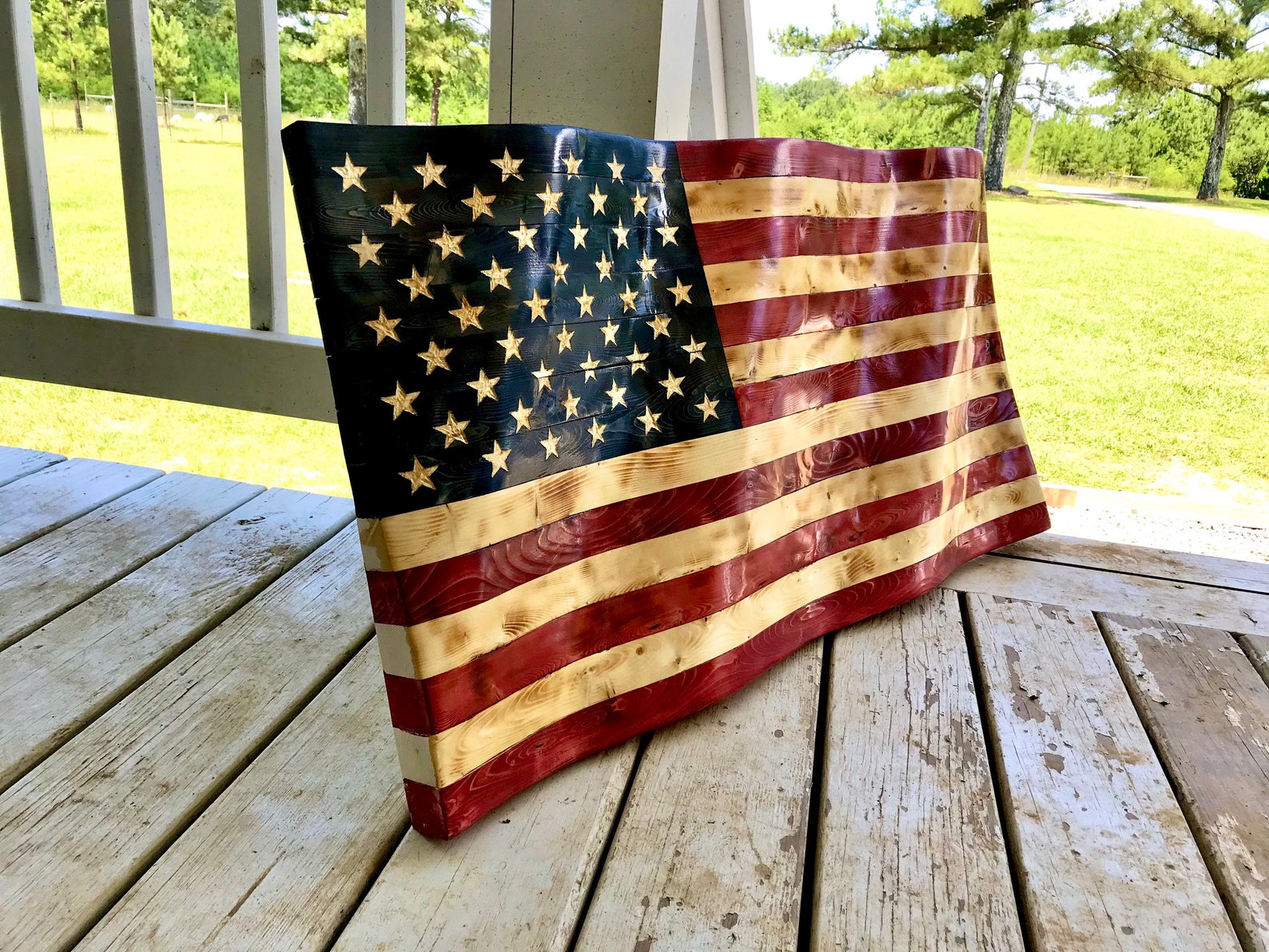 Wavy Wooden American flag/Wavy Thin Blue Line Flag/ Wave Etsy