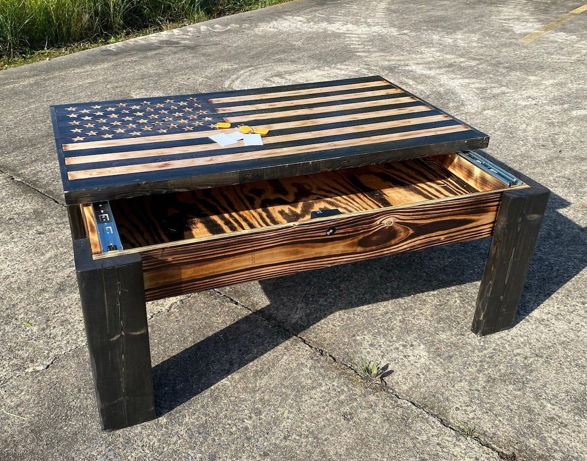 Hidden Gun American Flag Coffee Table/ Rustic Etsy
