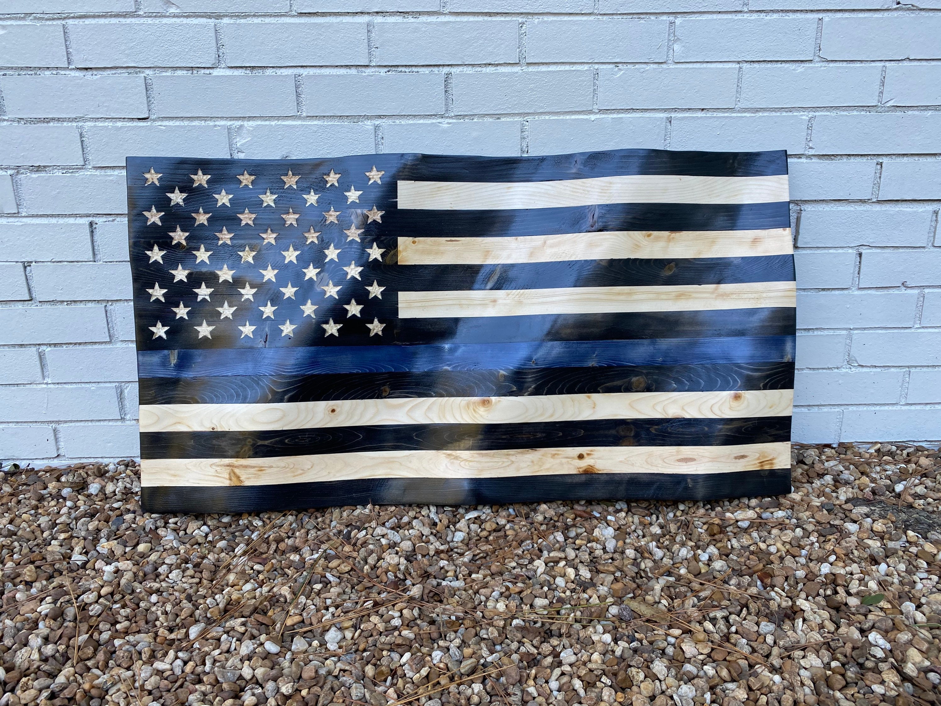 Waving Wooden Police Flag/ American Flag/ Waving Wooden Thin Etsy