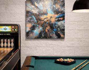 Linoleum Strikes: an abstract acrylic painting on gallery canvas