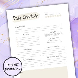 Daily Check-In, Self Care, Mental Health, Digital Download