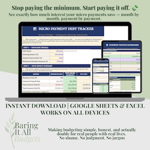 Micro Payment Debt Tracker | Interest Savings Calculator | Amortization Schedule | Google Sheets Excel | Instant Download