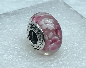 Pandora,” Rose & White Flower Blossoms"  S925ALE,  Murano Glass Charm (Retired)  M20-5