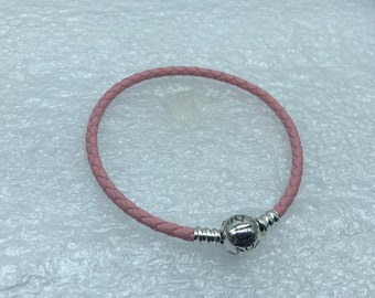 Pandora,” 20CMSingle Pink Braided Leather  Clasp  “ 20CM/7,87 Inches Bracelet,  S925ALE.. #590705CPL-D (Retired)